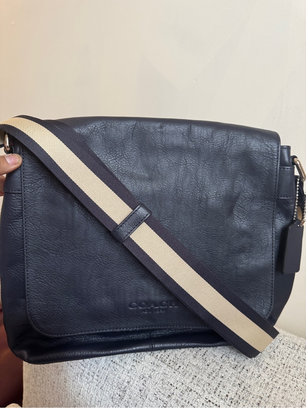 Navy Leather Coach Messenger Bag